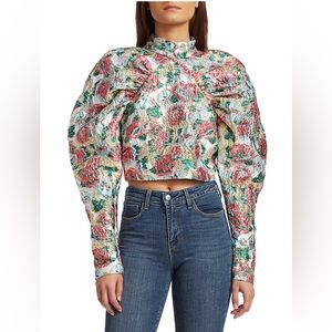 Rotate floral jacquard puffy puff sleeve designer blouse